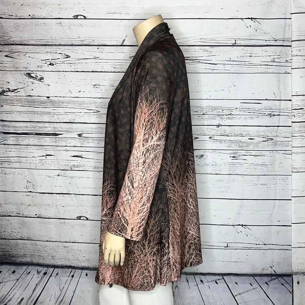 Lily by Firmiana 1X Open-Front Women's Cardigan in Brown and Peach